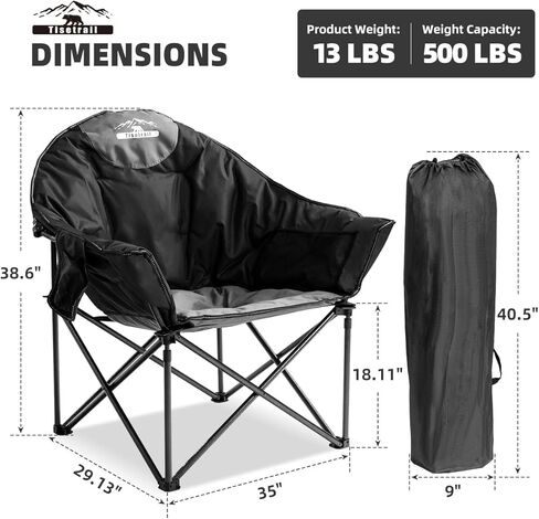 Oversized Camping Chair Padded Moon Round Saucer Chair with Cup Holder and Carry Bag Folding Comfy Sofa Chair for Lawn Patio Sports, Supports 500lbs, Blue & Gray in Saudi Arabia
