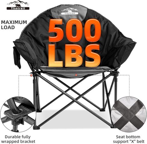 Oversized Camping Chair Padded Moon Round Saucer Chair with Cup Holder and Carry Bag Folding Comfy Sofa Chair for Lawn Patio Sports, Supports 500lbs, Blue & Gray in Saudi Arabia