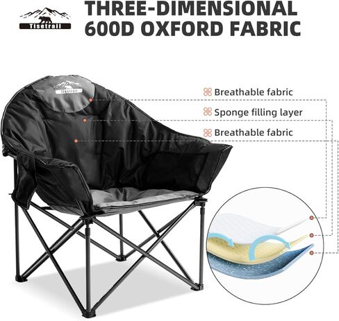 Oversized Camping Chair Padded Moon Round Saucer Chair with Cup Holder and Carry Bag Folding Comfy Sofa Chair for Lawn Patio Sports, Supports 500lbs, Blue & Gray in Saudi Arabia