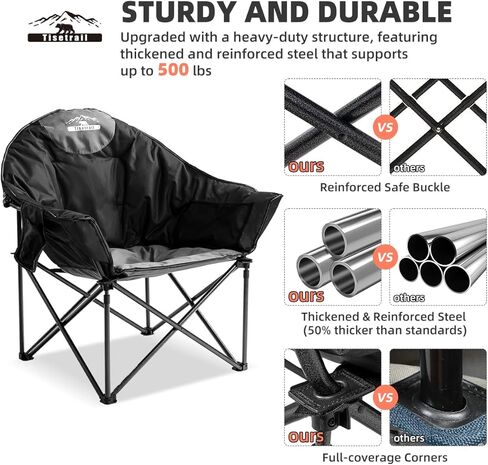 Oversized Camping Chair Padded Moon Round Saucer Chair with Cup Holder and Carry Bag Folding Comfy Sofa Chair for Lawn Patio Sports, Supports 500lbs, Blue & Gray in Saudi Arabia