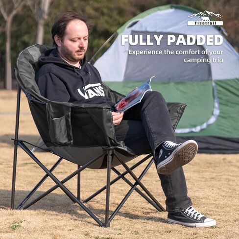 Oversized Camping Chair Padded Moon Round Saucer Chair with Cup Holder and Carry Bag Folding Comfy Sofa Chair for Lawn Patio Sports, Supports 500lbs, Blue & Gray in Saudi Arabia
