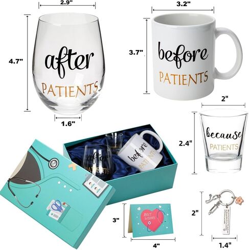 Before Patients After Patients Because Patients Gift Set 11 oz Coffee Mug 18 oz Stemless Wine Glass and 2 oz Shot Glass for Dentist Doctors Unique Nurses Day Valentines Graduation Gifts (Black) in Saudi Arabia