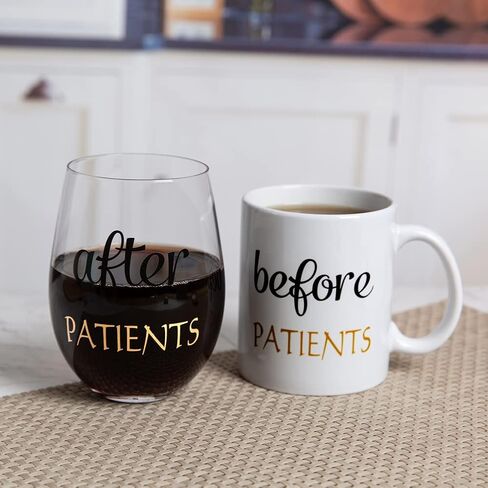 Before Patients After Patients Because Patients Gift Set 11 oz Coffee Mug 18 oz Stemless Wine Glass and 2 oz Shot Glass for Dentist Doctors Unique Nurses Day Valentines Graduation Gifts (Black) in Saudi Arabia