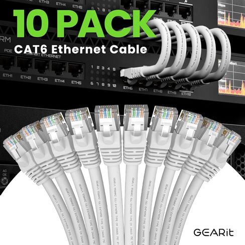 GEARit Cat 6 Ethernet Cable (50-Pack 3 Feet) Cat6 Network Patch, 10Gbps, RJ45, Snagless Cord, Gold-Plated Connectors, Internet for PC, TV, Tablet, Router, Printer, Servers, IT Data Center - White in Saudi Arabia