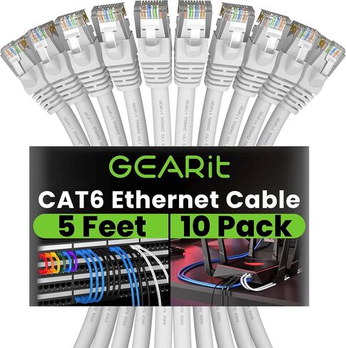 GEARit Cat 6 Ethernet Cable (50-Pack 3 Feet) Cat6 Network Patch, 10Gbps, RJ45, Snagless Cord, Gold-Plated Connectors, Internet for PC, TV, Tablet, Router, Printer, Servers, IT Data Center - White in Saudi Arabia