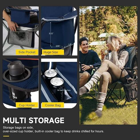 FAIR WIND Oversized Padded Camping Chair with Footrest Stool Set Heavy Duty Support 300 LBS Cooler Bag Chair - Blue in Kuwait