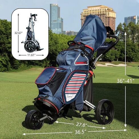 Lakehood Golf Push Cart, Golf Pull Cart for Golf Clubs and Golf Bag, Golf Push Carts Three Wheel Easy to Folding Scorecard Holder with Mobile Phone Holder Storage Bag Golf Carts (Green) in Saudi Arabia