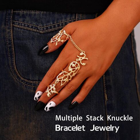 القوطي خواتم متعددة فنجر كومة المفصل الفرقة الشرير اليد سلسلة البنصر أساور الشاطئ الرقيق سوار مجوهرات للنساء والفتيات in Kuwait