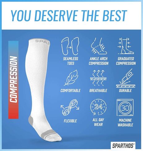 Sparthos Circulation Socks (20-30 mmHg) - Knee High Sock for Compression, Running, Travel Support, Pregnancy, Nurses - Dr Sock Soothers Ankle Brace for Plantar Fasciitis - Mens and Womens (Gray-LXL) in Saudi Arabia