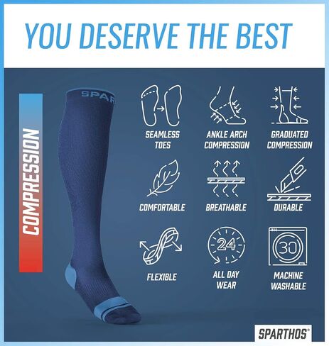 Sparthos Circulation Socks (20-30 mmHg) - Knee High Sock for Compression, Running, Travel Support, Pregnancy, Nurses - Dr Sock Soothers Ankle Brace for Plantar Fasciitis - Mens and Womens (Gray-LXL) in Saudi Arabia