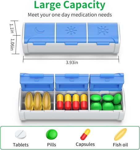 Pill Organizer 2 Times a Day, (3 Pack) Small Pill Box, Am Pm Daily Pill Organizer, Moisture Proof Travel Pill Case for Pocket Purse, Portable Medicine Box to Hold Vitamin, Fish Oil, Supplement in Kuwait