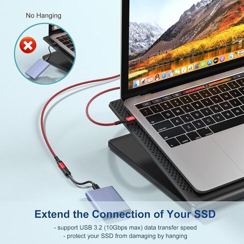 كبل تمديد USB C ، 3 قدمًا من الذكور USB C إلى Extender USB 3.2 100W شحن سريع 10 جيجابت في الثانية نقل البيانات 4K متوافق مع iPhone 16 15 USB C HUB TB3 iPad MacBook Dell-2Pack ، Black in Kuwait