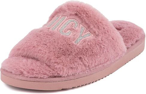Juicy Couture Women's Slide Sandals With Faux Fur Slipper Sandals, Furry Slides, Womens Slip On Slippers-Eldoris 2-Mauve Small in Kuwait