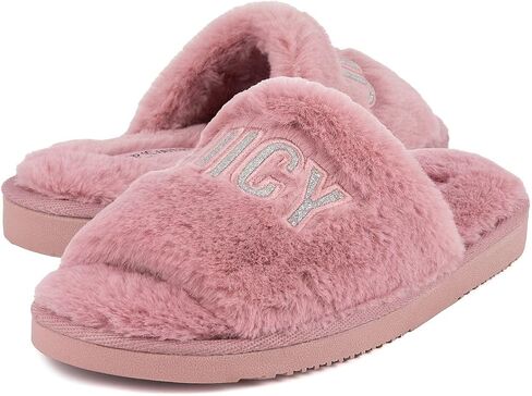 Juicy Couture Women's Slide Sandals With Faux Fur Slipper Sandals, Furry Slides, Womens Slip On Slippers-Eldoris 2-Mauve Small in Kuwait