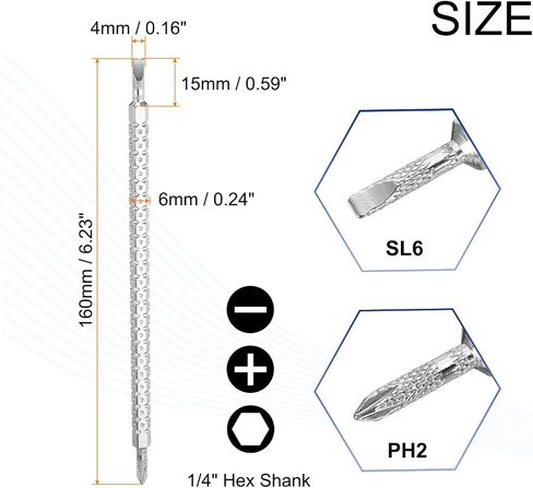 HARFINGTON Magnetic Double Ended Screwdriver Bit PH2/SL6 6x85mm 1/4" Hex Shank CR-V Steel Two Sided Interchangeable Phillips Cross Slotted Flat Screw Driver Bit in Saudi Arabia