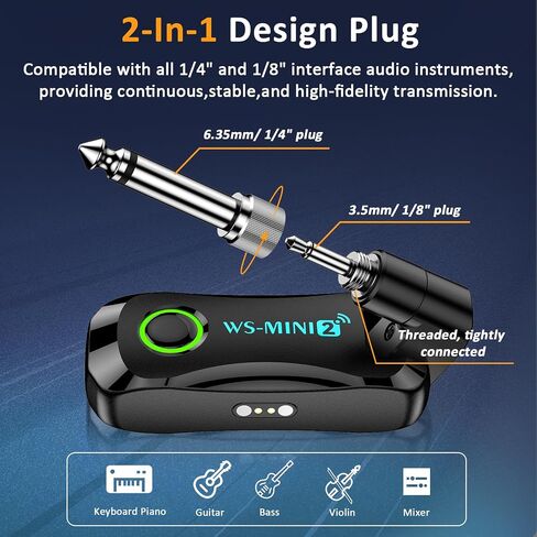 BEEONE 2.4GHz Mini Wireless Guitar System with 4 Channels, Rechargeable Audio Wireless Guitar Transmitter Receiver for Guitar Bass Electric Instruments (Black) in Saudi Arabia