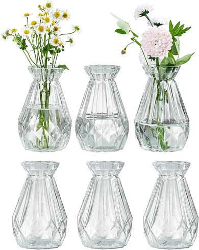MyGift Small Glass Bud Vase, 5 Inch Decorative Flower Vases, Mini Vintage Style Centerpiece Vases with Diamond Faceted Design, Set of 2 in Saudi Arabia