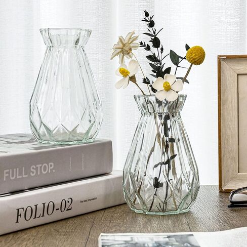 MyGift Small Glass Bud Vase, 5 Inch Decorative Flower Vases, Mini Vintage Style Centerpiece Vases with Diamond Faceted Design, Set of 2 in Saudi Arabia
