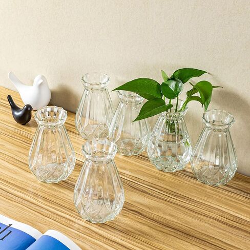 MyGift Small Glass Bud Vase, 5 Inch Decorative Flower Vases, Mini Vintage Style Centerpiece Vases with Diamond Faceted Design, Set of 2 in Saudi Arabia