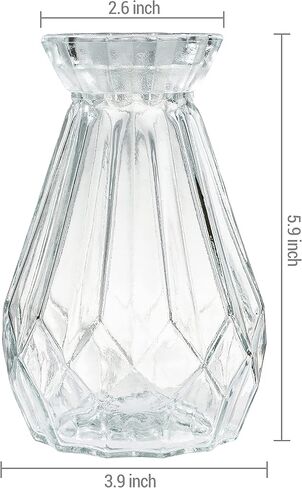 MyGift Small Glass Bud Vase, 5 Inch Decorative Flower Vases, Mini Vintage Style Centerpiece Vases with Diamond Faceted Design, Set of 2 in Saudi Arabia