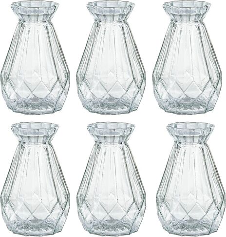 MyGift Small Glass Bud Vase, 5 Inch Decorative Flower Vases, Mini Vintage Style Centerpiece Vases with Diamond Faceted Design, Set of 2 in Saudi Arabia