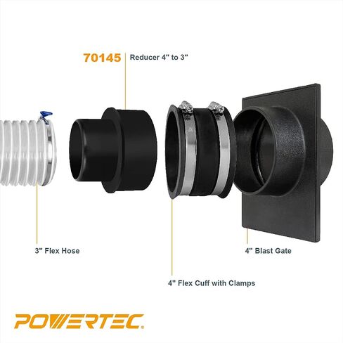 POWERTEC 70475 4-Inch to 3-Inch Reducer and 4 Inch Dust Control Flex Cuff with Steel Hose Clamps, Hose Connector Rubber Cuff Coupler for Woodworking Dust Collection Fittings Accessories in Saudi Arabia