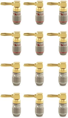 Nakamichi FanLock Excel Series 24k Gold Plated Right-Angle 90 Degree Banana Plug 10 AWG - 18 AWG Gauge Size 4mm for Speakers Amplifier Hi-Fi Home Theatre Wire Cable Quick Connector, 8 Pcs (4-Pairs) in Saudi Arabia
