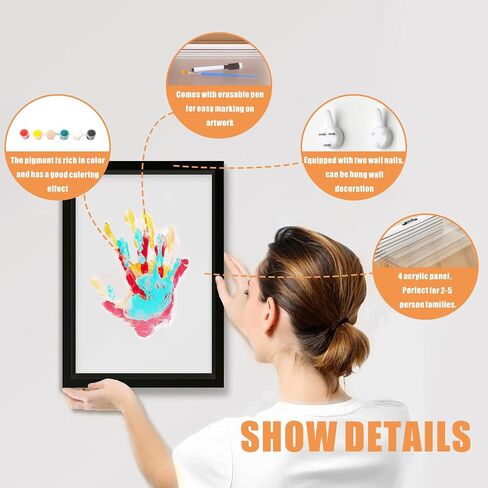 XQC Family Handprint Kit - DIY Craft Keepsake Frame with Clear Acrylic Boards & Non-Toxic Paints, Unique Gift for New Families & Pets (White) in Saudi Arabia