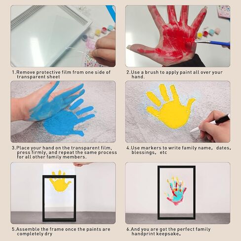 XQC Family Handprint Kit - DIY Craft Keepsake Frame with Clear Acrylic Boards & Non-Toxic Paints, Unique Gift for New Families & Pets (White) in Saudi Arabia