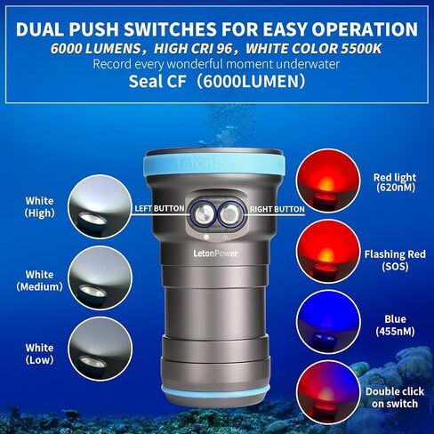 Seal CF 6000 Lumen Dive Light for Underwater Photography, 100m Underwater Video Light 96 CRI with 120 Degree Wide Beam Angle Scuba Flashlight for Professional Dive Photography Fill Light in Kuwait