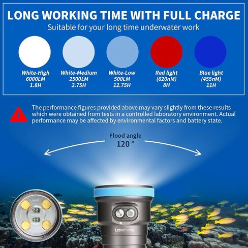 Seal CF 6000 Lumen Dive Light for Underwater Photography, 100m Underwater Video Light 96 CRI with 120 Degree Wide Beam Angle Scuba Flashlight for Professional Dive Photography Fill Light in Kuwait