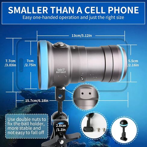 Seal CF 6000 Lumen Dive Light for Underwater Photography, 100m Underwater Video Light 96 CRI with 120 Degree Wide Beam Angle Scuba Flashlight for Professional Dive Photography Fill Light in Kuwait