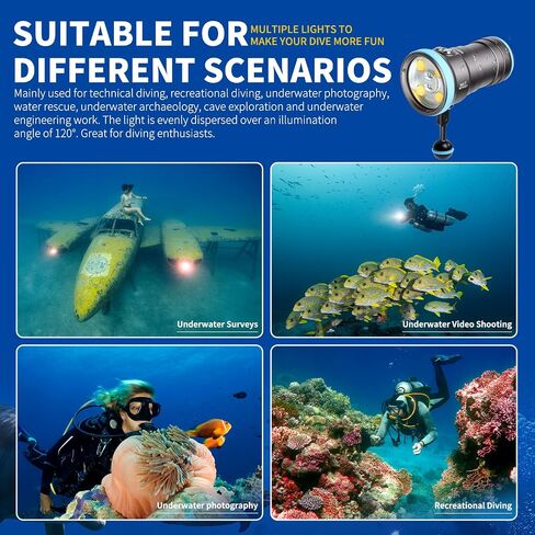 Seal CF 6000 Lumen Dive Light for Underwater Photography, 100m Underwater Video Light 96 CRI with 120 Degree Wide Beam Angle Scuba Flashlight for Professional Dive Photography Fill Light in Kuwait