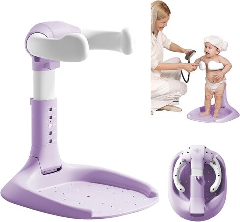 Baby Shower Stand, Baby Bath Support, Baby Shower Standing Support with Adjustable Height and Armrest, Baby Bath Stand with Anti-Skip and Shower Head Holder, Baby Bath Essentials for Infants in Saudi Arabia