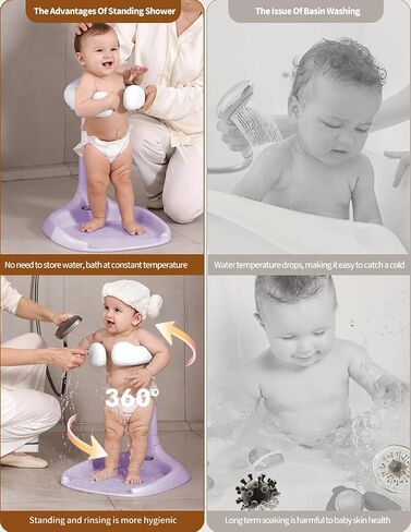 Baby Shower Stand, Baby Bath Support, Baby Shower Standing Support with Adjustable Height and Armrest, Baby Bath Stand with Anti-Skip and Shower Head Holder, Baby Bath Essentials for Infants in Saudi Arabia