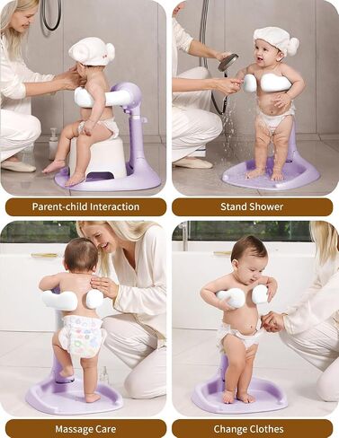 Baby Shower Stand, Baby Bath Support, Baby Shower Standing Support with Adjustable Height and Armrest, Baby Bath Stand with Anti-Skip and Shower Head Holder, Baby Bath Essentials for Infants in Saudi Arabia