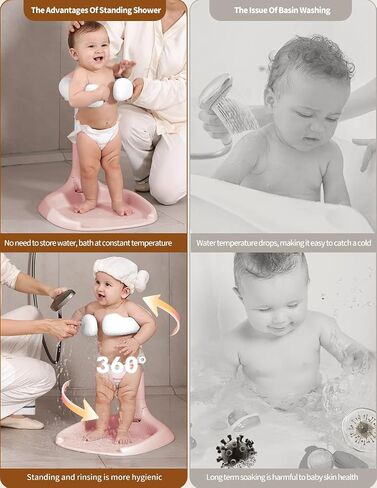Baby Shower Stand, Baby Bath Support, Baby Shower Standing Support with Adjustable Height and Armrest, Baby Bath Stand with Anti-Skip and Shower Head Holder, Baby Bath Essentials for Infants in Saudi Arabia