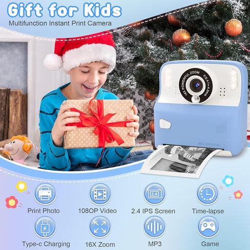 Instant Print Camera for Kids, Christmas Birthday Gift for 3-12 Year Old Girls Boys, Children Digital Camera Print Black and White Photo for Toddler Toys, 2.4 inch Screen with 32GB Card (Purple) in Saudi Arabia