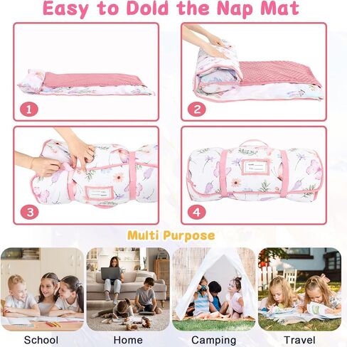 Pea Pod Bod Toddler Nap Mat مع الوسادة والبطانية الصوفية Ultra Soft Kids مدفوعة بالقيلولة للرعاية النهارية ، ووقت ما قبل المدرسة ، وأكياس سبات كبيرة إضافية للفتيان ، تتراوح أعمارهم بين 3 و 7 سنوات (قوس قزح) in Kuwait