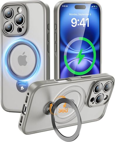 MAGIC JOHN Designed for iPhone 16 Pro Max Case, with Magnetic Sturdy Kickstand [Military Drop Protection] [Compatible with MagSafe] Shockproof Translucent for iPhone 16 Pro Max Case 6.9'', Black in Saudi Arabia
