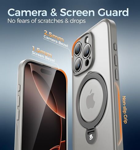 MAGIC JOHN Designed for iPhone 16 Pro Max Case, with Magnetic Sturdy Kickstand [Military Drop Protection] [Compatible with MagSafe] Shockproof Translucent for iPhone 16 Pro Max Case 6.9'', Black in Saudi Arabia