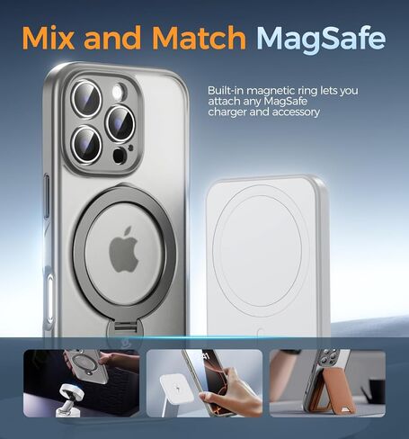 MAGIC JOHN Designed for iPhone 16 Pro Max Case, with Magnetic Sturdy Kickstand [Military Drop Protection] [Compatible with MagSafe] Shockproof Translucent for iPhone 16 Pro Max Case 6.9'', Black in Saudi Arabia