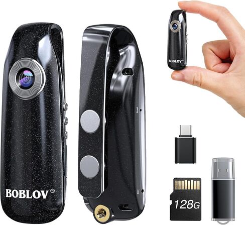 Boblov 007 128GB كاميرات الجسم الصغيرة ، كاميرات جسم صغيرة من جيب جيب سهلة الاستخدام مع مقطع خلفي ، كاميرا جسم كاميرا صغيرة 1080 بكسل ، تسجيل حلقة للدراجة/الحيوانات الأليفة/الإثبات/المنزل in Kuwait
