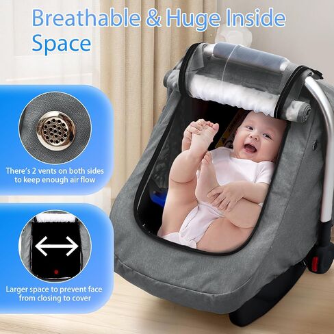 Waterproof Car Seat Cover Baby, 3D Mink Dot Infant Car Seat Cover with 2 Breathable Vents, Universal Carseat Canopy for Girls Boys, Baby Carrier Cover for All Seasons, Protect from Sunlight Rain in Saudi Arabia