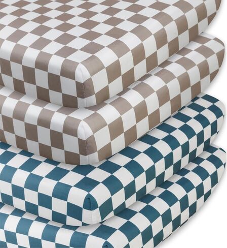 4 Pack Checkered Bassinet Sheets Neutral Breathable Fitted Baby Sheets Nursery Sheets for Baby Boys or Girls (Bassinet Sheet) in Saudi Arabia
