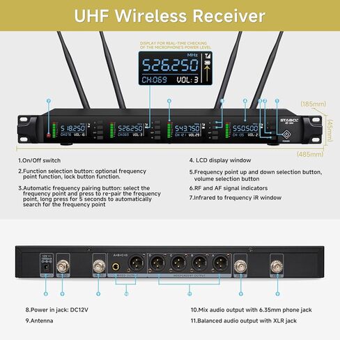 ميكروفون لاسلكي UHF احترافي للغناء، ترددات 2 × 100 قابلة للتعديل نظام ميكروفون كاريوكي لاسلكي ثنائي القناة للدي جي، 2 مجموعة ميكروفون ديناميكي لاسلكي محمول باليد، نطاق 250 قدم in Kuwait