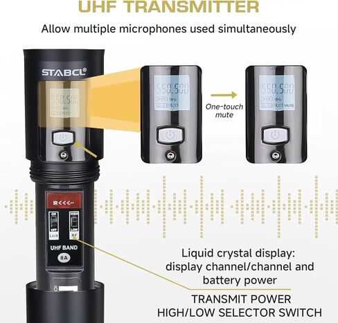 ميكروفون لاسلكي UHF احترافي للغناء، ترددات 2 × 100 قابلة للتعديل نظام ميكروفون كاريوكي لاسلكي ثنائي القناة للدي جي، 2 مجموعة ميكروفون ديناميكي لاسلكي محمول باليد، نطاق 250 قدم in Kuwait