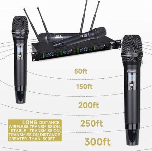 ميكروفون لاسلكي UHF احترافي للغناء، ترددات 2 × 100 قابلة للتعديل نظام ميكروفون كاريوكي لاسلكي ثنائي القناة للدي جي، 2 مجموعة ميكروفون ديناميكي لاسلكي محمول باليد، نطاق 250 قدم in Kuwait