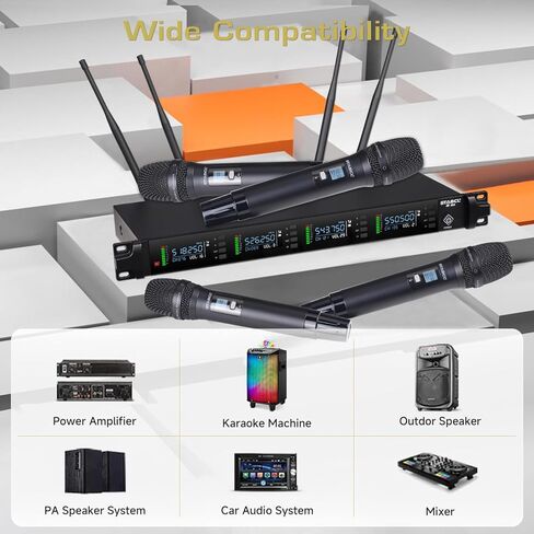 ميكروفون لاسلكي UHF احترافي للغناء، ترددات 2 × 100 قابلة للتعديل نظام ميكروفون كاريوكي لاسلكي ثنائي القناة للدي جي، 2 مجموعة ميكروفون ديناميكي لاسلكي محمول باليد، نطاق 250 قدم in Kuwait