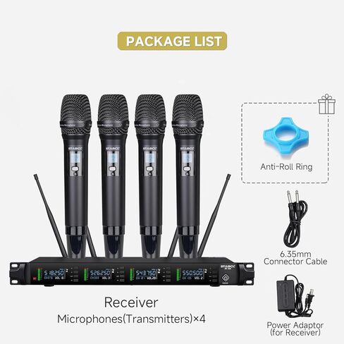 ميكروفون لاسلكي UHF احترافي للغناء، ترددات 2 × 100 قابلة للتعديل نظام ميكروفون كاريوكي لاسلكي ثنائي القناة للدي جي، 2 مجموعة ميكروفون ديناميكي لاسلكي محمول باليد، نطاق 250 قدم in Kuwait